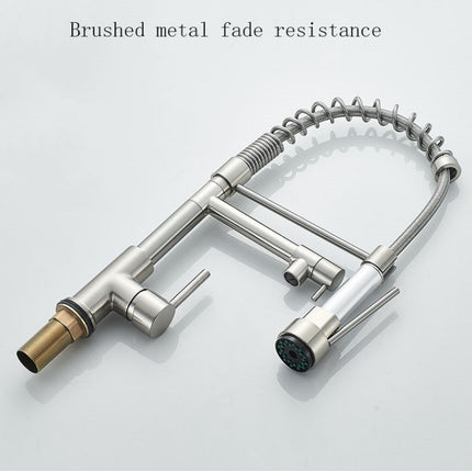 Copper And Nickel Brushed Double Outlet Spring Faucet Rotatable Kitchen Hot And Cold Water Faucet, Specification: Brushed-garmade.com