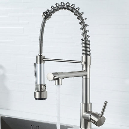 Copper And Nickel Brushed Double Outlet Spring Faucet Rotatable Kitchen Hot And Cold Water Faucet, Specification: Brushed-garmade.com