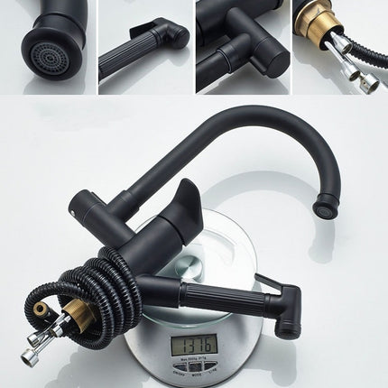 Kitchen Pull-Out Double Faucet Water Table Hot And Cold Water Faucet, Specification: Wheel Bending Pull-garmade.com