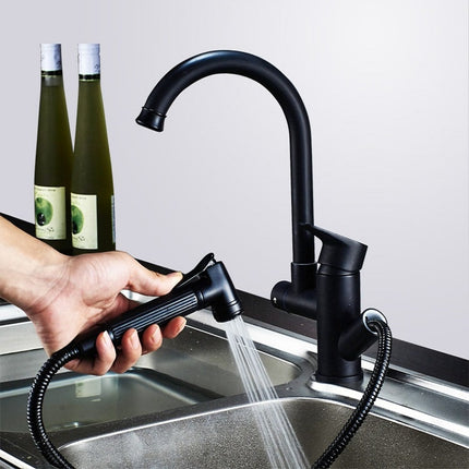 Kitchen Pull-Out Double Faucet Water Table Hot And Cold Water Faucet, Specification: Wheel Bending Pull-garmade.com