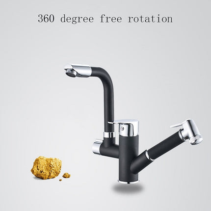 Kitchen Pull-Out Double Faucet Water Table Hot And Cold Water Faucet, Specification: Round Spray Pull-garmade.com