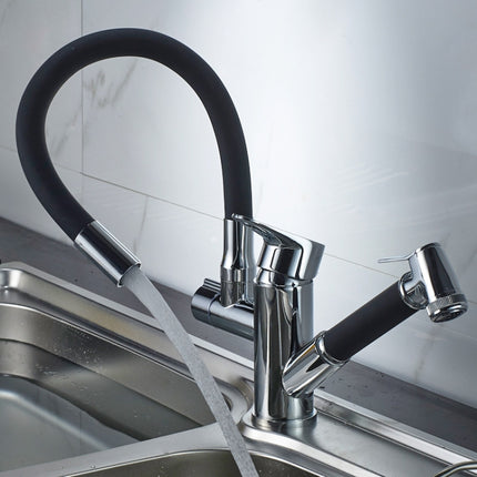 Kitchen Pull-Out Double Faucet Water Table Hot And Cold Water Faucet, Specification: Round Universal Distortion-garmade.com