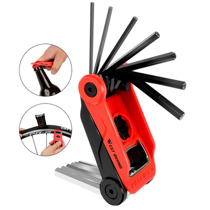 West Biking 16 In 1 Bicycle Repair Tool Multi-Function Wrench Hex Tool Riding Equipment(Black Red)-garmade.com