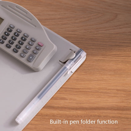 A4 Multi-Function Folder With Calculator Ruler Writing Board File Storage Plastic Splint(White)-garmade.com
