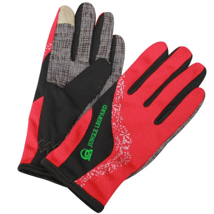 JUNGLE LEOPARD Outdoor Sports Mountaineering Full Finger Gloves Mesh Touch Screen Anti-Skid Gloves, Size: S(Red+Black)-garmade.com
