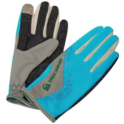 JUNGLE LEOPARD Outdoor Sports Mountaineering Full Finger Gloves Mesh Touch Screen Anti-Skid Gloves, Size: S(Lake Blue+Gray)-garmade.com