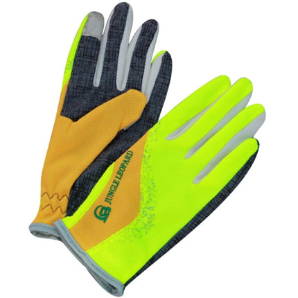 JUNGLE LEOPARD Outdoor Sports Mountaineering Full Finger Gloves Mesh Touch Screen Anti-Skid Gloves, Size: S(Green+Yellow)-garmade.com