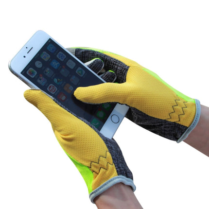 JUNGLE LEOPARD Outdoor Sports Mountaineering Full Finger Gloves Mesh Touch Screen Anti-Skid Gloves, Size: S(Green+Yellow)-garmade.com