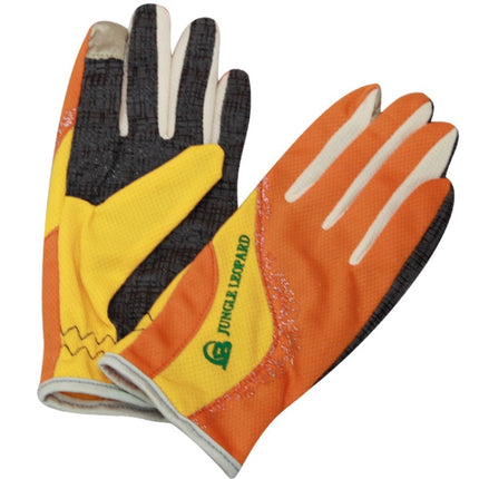 JUNGLE LEOPARD Outdoor Sports Mountaineering Full Finger Gloves Mesh Touch Screen Anti-Skid Gloves, Size: M(Orange+Yellow)-garmade.com