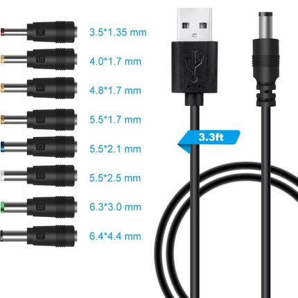 8 In 1 DC Power Cord USB Multi-Function Interchange Plug USB Charging Cable(Black)-garmade.com