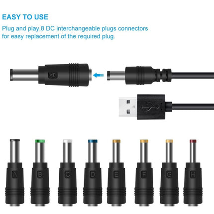 8 In 1 DC Power Cord USB Multi-Function Interchange Plug USB Charging Cable(Black)-garmade.com