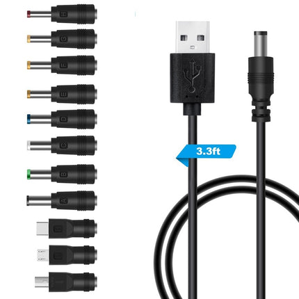 11 In 1 DC Power Cord USB Multi-Function Interchange Plug USB Charging Cable(Black)-garmade.com