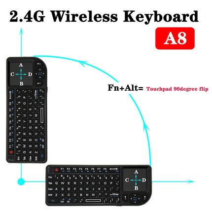 A8 Mini Wireless Mouse And Keyboard With Laser Touchpad Keyboard, Colour: English White Backlight-garmade.com