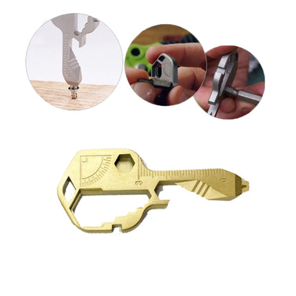 24 In 1 Key Shape Outdoor Emergency Tool Stainless Steel Pendant Portable Multi-Function Outdoor Camping Tool(Boxed Golden )-garmade.com