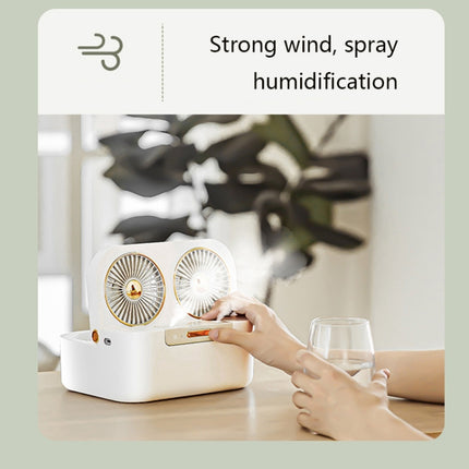 Double Spray Fan Retro Big Wind Home Office Desktop Humidifying Fan(White)-garmade.com
