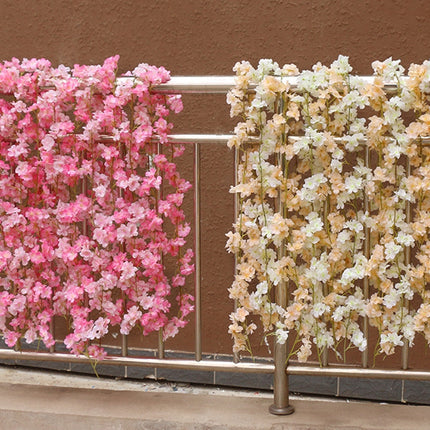 2 PCS Simulation Sakura Rattan Plastic Decorative Flower Vine, Colour: 135 Flowers Champagne-garmade.com