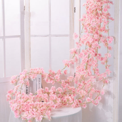 2 PCS Simulation Sakura Rattan Plastic Decorative Flower Vine, Colour: 135 Flowers Light Pink-garmade.com