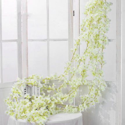 2 PCS Simulation Sakura Rattan Plastic Decorative Flower Vine, Colour: 135 Flowers White-garmade.com