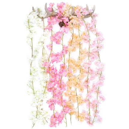 2 PCS Simulation Sakura Rattan Plastic Decorative Flower Vine, Colour: 135 Flowers White-garmade.com