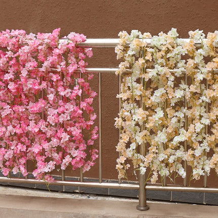 2 PCS Simulation Sakura Rattan Plastic Decorative Flower Vine, Colour: 135 Flowers White-garmade.com