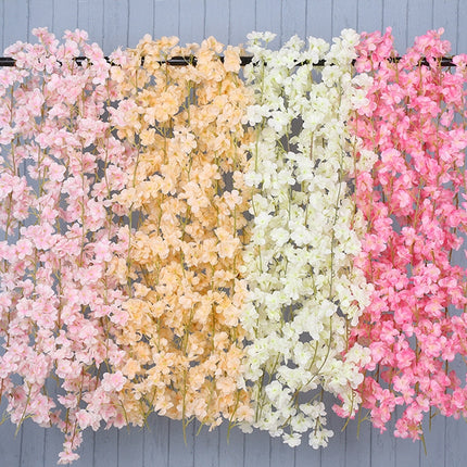 2 PCS Simulation Sakura Rattan Plastic Decorative Flower Vine, Colour: 135 Flowers White-garmade.com