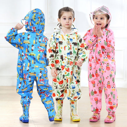 Siamese Children Raincoat Print Thin Section Hooded Raincoat, Size: L(Yellow)-garmade.com