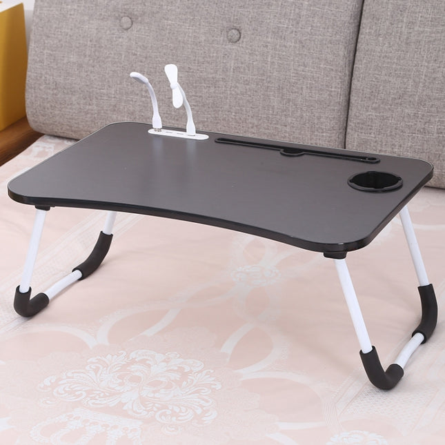 USB Folding Computer Desk With Fan & Lamp, Size: 60x40x28cm(Cool Black)-garmade.com