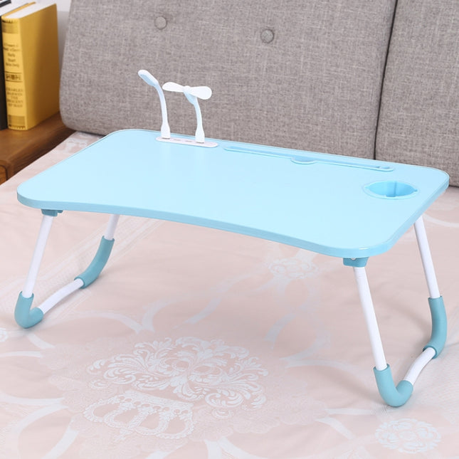 USB Folding Computer Desk With Fan & Lamp, Size: 60x40x28cm(Sky Blue)-garmade.com
