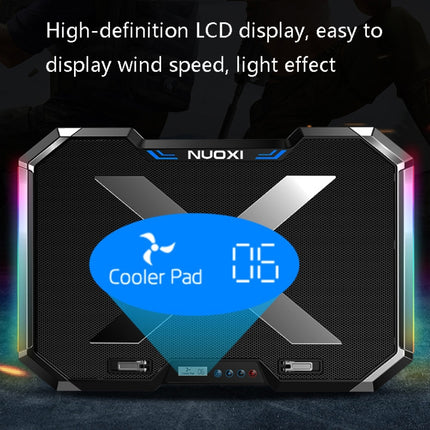 NUOXI Q8 Notebook Radiator LCD Screen Button Controllable RBG Luminescence Computer Cooling Base(Black)-garmade.com