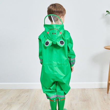 Children One-Piece Raincoat Boys And Girls Lightweight Hooded Poncho, Size: M(Green)-garmade.com