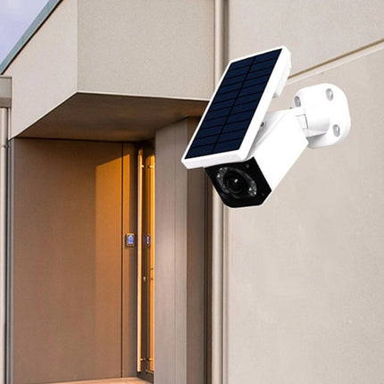 LED Simulation Security Camera Solar Lamp IP65 Waterproof Anti-Theft Human Body Induction Courtyard Spotlight(White)-garmade.com