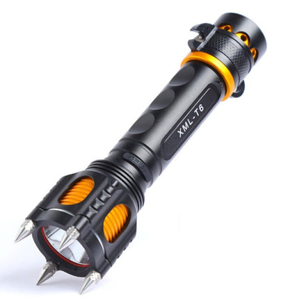 Outdoor LED T6 Strong Light Rechargeable Flashlight Car Safety Hammer Multi-Function Aelf-Defense Flashlight(Single Flashlight)-garmade.com