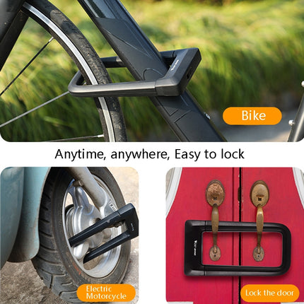 West Biking Silicone U-Shaped Lock Bicycle Lock Universal Waterproof Anti-Collision Alloy Key Lock(Black)-garmade.com