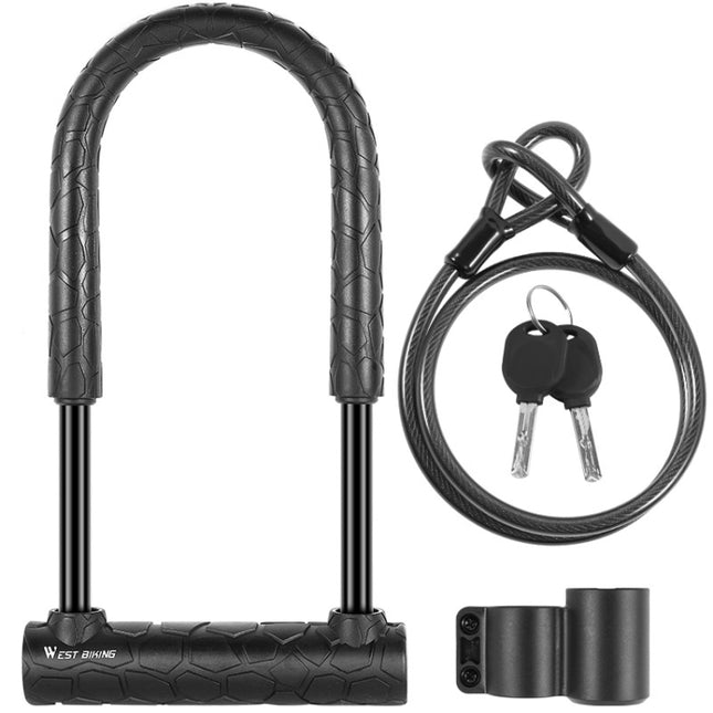 WEST BIKING Bicycle Lock Motorcycle Electric Car Anti-Theft Lock, Specification: Long U-shaped Lock+Cable-garmade.com