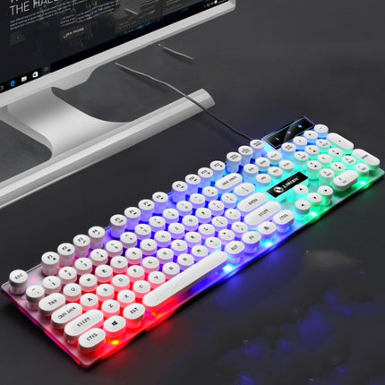 LIMEIDE GTX300 104 Keys Retro Round Key Cap USB Wired Mouse Keyboard, Cable Length: 1.4m, Colour: Punk Single Keyboard White-garmade.com
