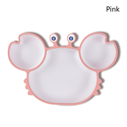 Children One-Piece Full Silicone Table Cartoon Crab Separation Plate(Pink)-garmade.com
