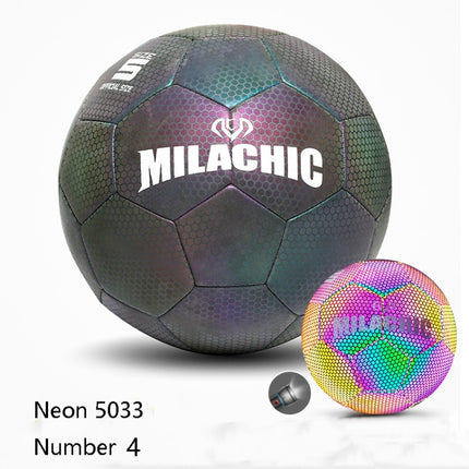 MILACHIC PU Leather Machine Stitch Luminous Fluorescent Reflective Football, Specification: Number 4 (Neon 5033)-garmade.com