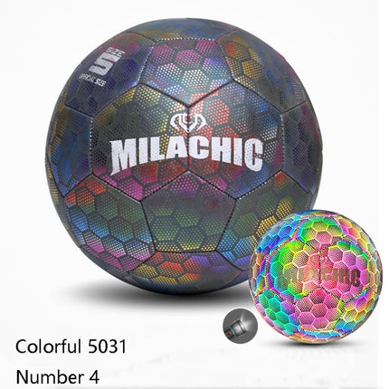 MILACHIC PU Leather Machine Stitch Luminous Fluorescent Reflective Football, Specification: Number 4 (Colorful 5031)-garmade.com