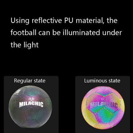 MILACHIC PU Leather Machine Stitch Luminous Fluorescent Reflective Football, Specification: Number 5 (Colorful 5034)-garmade.com