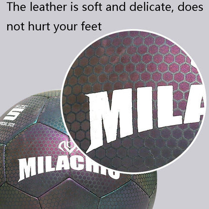 MILACHIC PU Leather Machine Stitch Luminous Fluorescent Reflective Football, Specification: Number 4 (Black Gray Rhombic 5043)-garmade.com