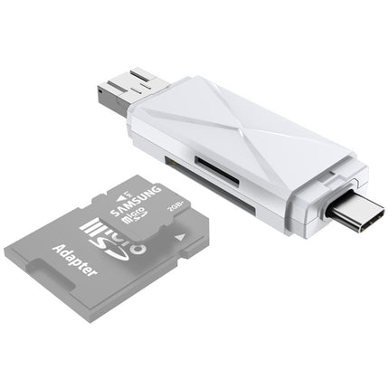 YH-109 SD/TF/Type-C/Micro USB/USB Computer PC Mobile Phone OTG Card Reader(White)-garmade.com