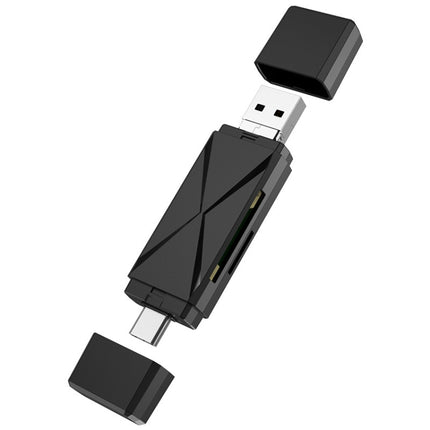 YH-109 SD/TF/Type-C/Micro USB/USB Computer PC Mobile Phone OTG Card Reader(Black)-garmade.com