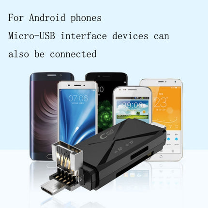 YH-109 SD/TF/Type-C/Micro USB/USB Computer PC Mobile Phone OTG Card Reader(Black)-garmade.com