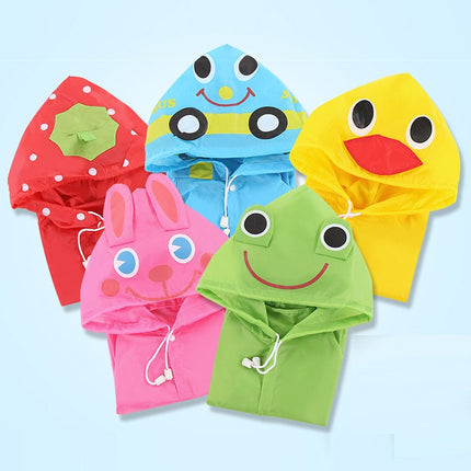 2 PCS Children Cartoon Raincoat Student Poncho(Green)-garmade.com