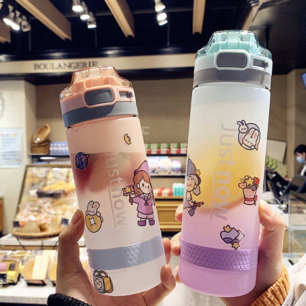 Cartoon Girl Straw Cup Fresh Frosted Gradient Scale Plastic Cup Portable Cup, Capacity: 400ml(Green)-garmade.com