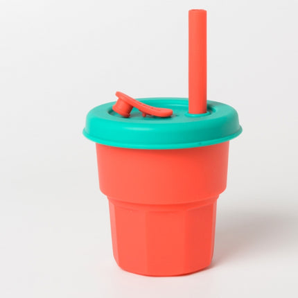 Children Silicone Straw Cups Drop And High Temperature Resistant Water Cups Red Cup + Green Cover(400ml)-garmade.com