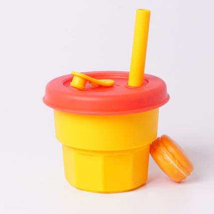 Children Silicone Straw Cups Drop And High Temperature Resistant Water Cups Yellow Cup + Red Cover(300ml)-garmade.com