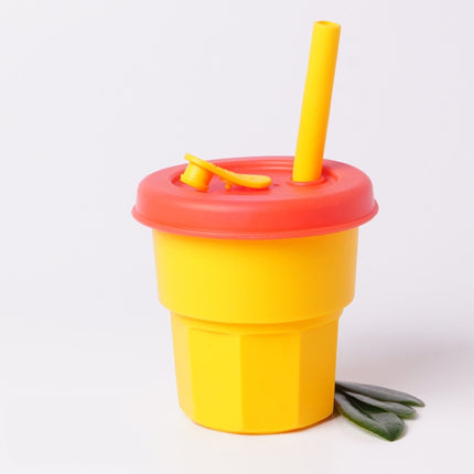 Children Silicone Straw Cups Drop And High Temperature Resistant Water Cups Yellow Cup + Red Cover(400ml)-garmade.com