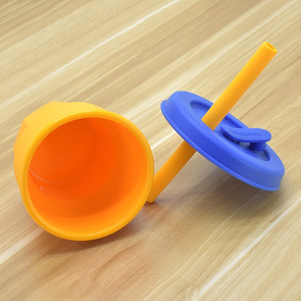 Children Silicone Straw Cups Drop And High Temperature Resistant Water Cups Green Cup + Yellow Cover(300ml)-garmade.com