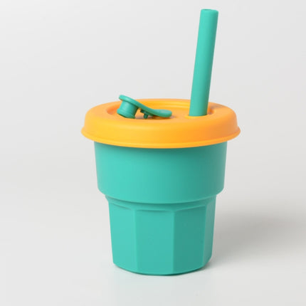 Children Silicone Straw Cups Drop And High Temperature Resistant Water Cups Green Cup + Yellow Cover(400ml)-garmade.com